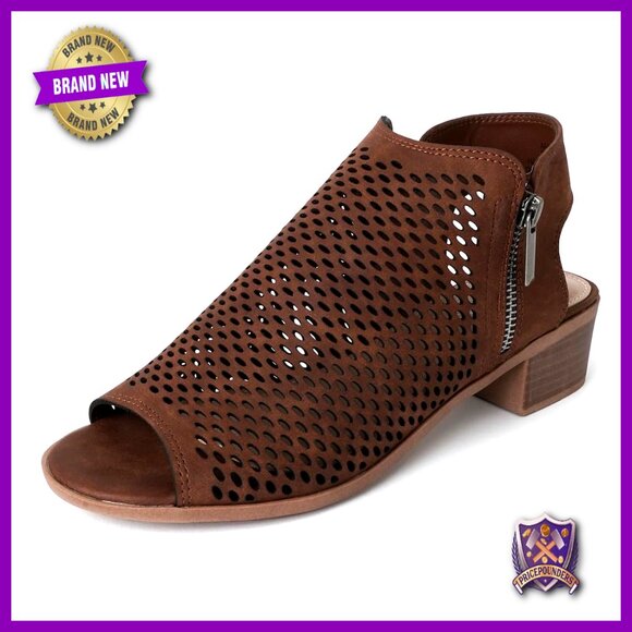 Peep Toe Low Block Heel Booties Vegan Leather Side Zipper